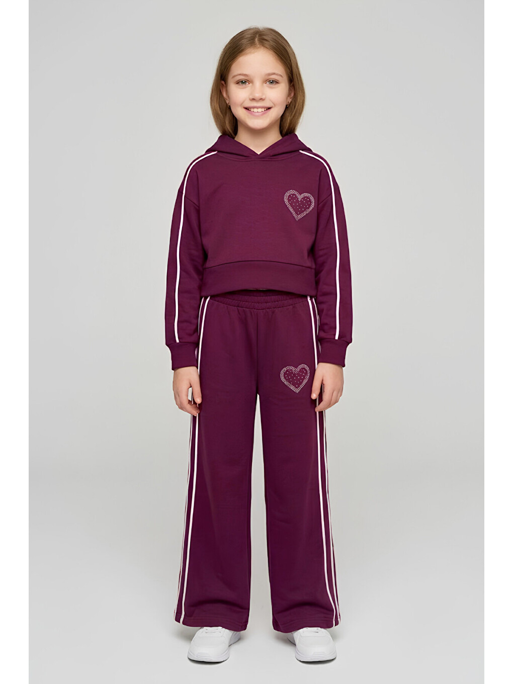 Mürdüm Kız Çocuk Double Face Kumaş Kapüşonlu Alt-üst Takım 3-12 Yaş 12754ds-2