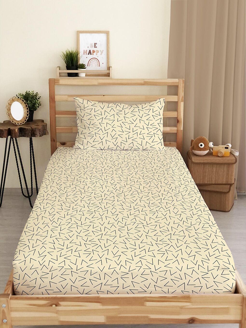 Karışık Modern Desenli Baskılı Tek Kişilik Lastikli Çarşaf Seti