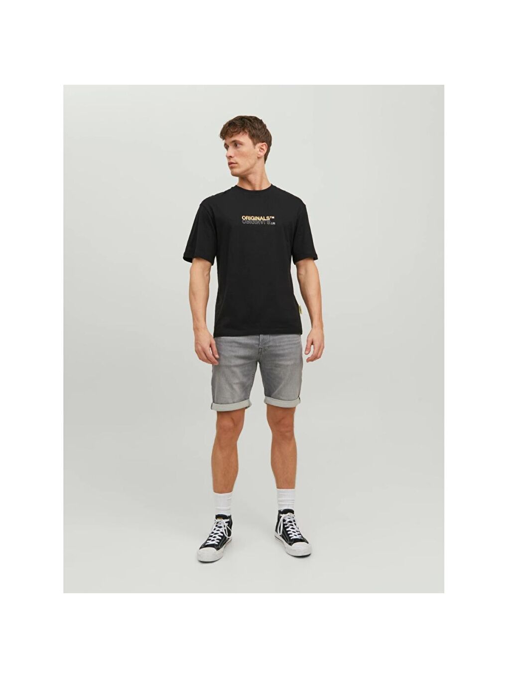 Waves Logo Erkek Siyah Bisiklet Yaka Tişört-1