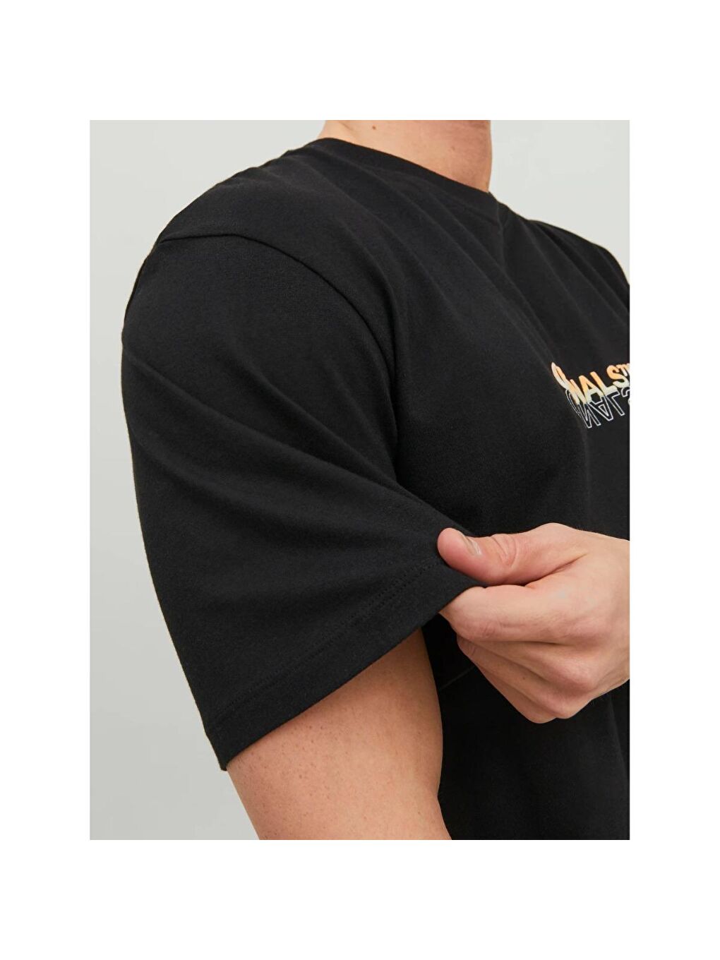 Waves Logo Erkek Siyah Bisiklet Yaka Tişört-2