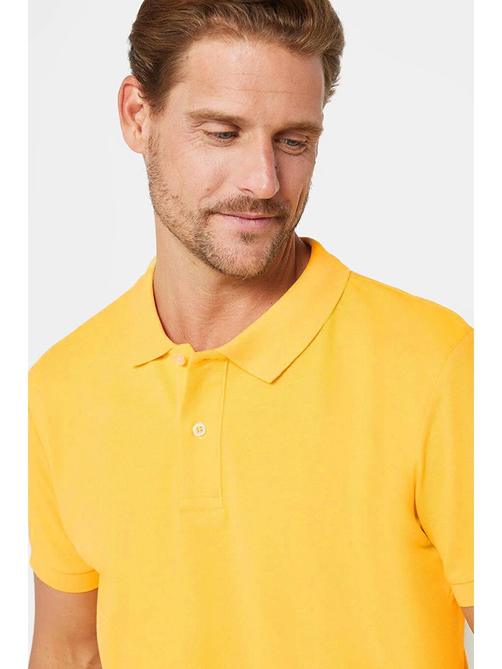 Erkek Slim Fit Dar Kesim %100 Pamuk Sarı Polo Yaka Tişört-1