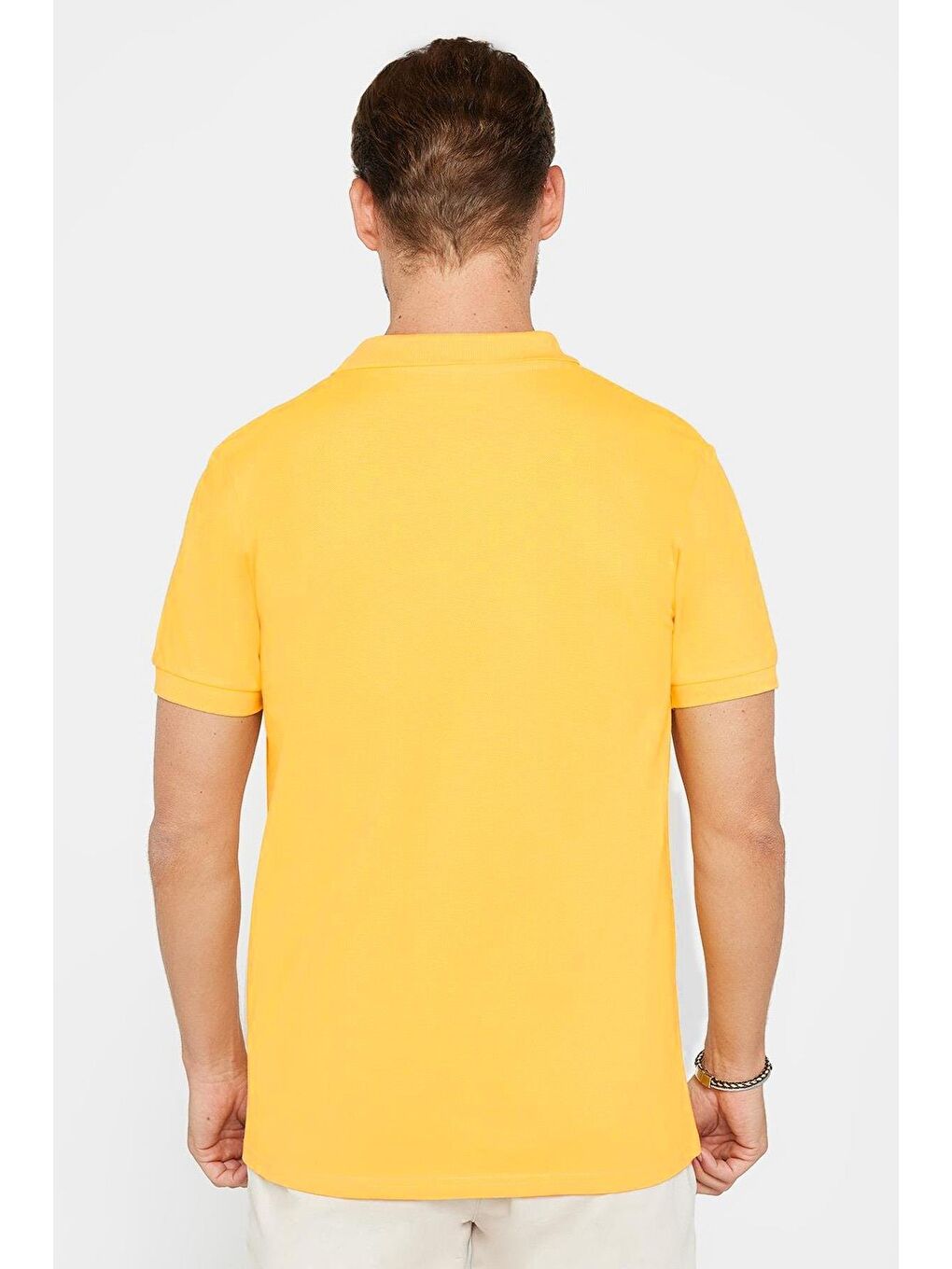 Erkek Slim Fit Dar Kesim %100 Pamuk Sarı Polo Yaka Tişört-4