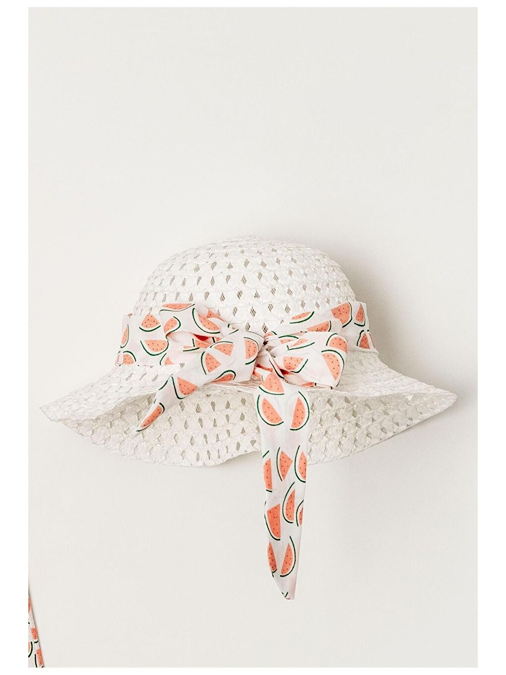 Turuncu Tatlı Karpuz Desenli Şapkalı Fiyonklu Kız Bebek Elbisesi-6
