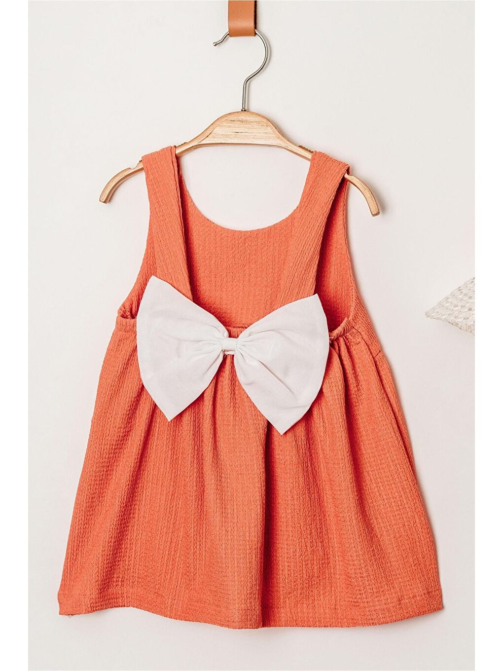 Pembe Tatlı Fitilli Şapkalı Fiyonklu Kız Bebek Elbisesi-5