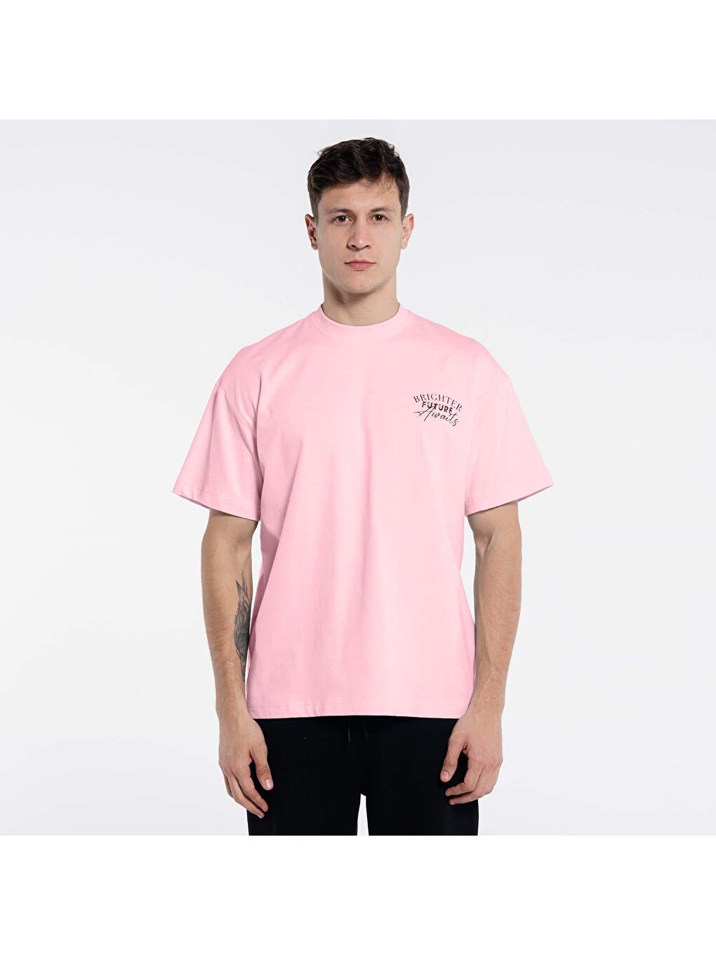 Deka Erkek Pembe %100 Pamuk Bisiklet Yaka Ekstra Oversize Tişört