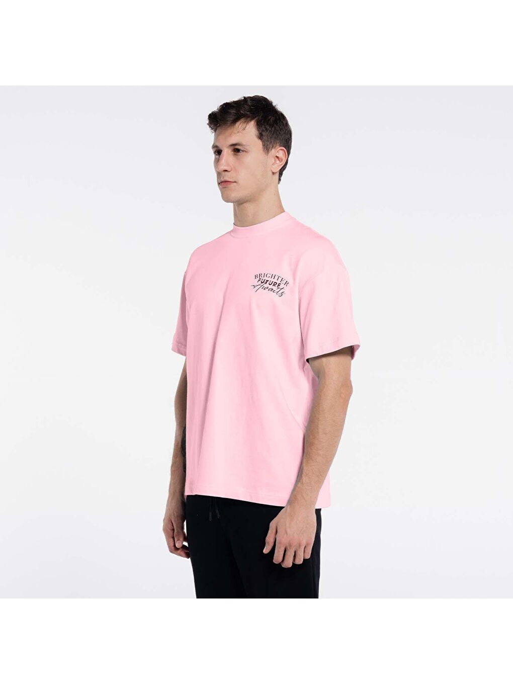 Deka Erkek Pembe %100 Pamuk Bisiklet Yaka Ekstra Oversize Tişört-2