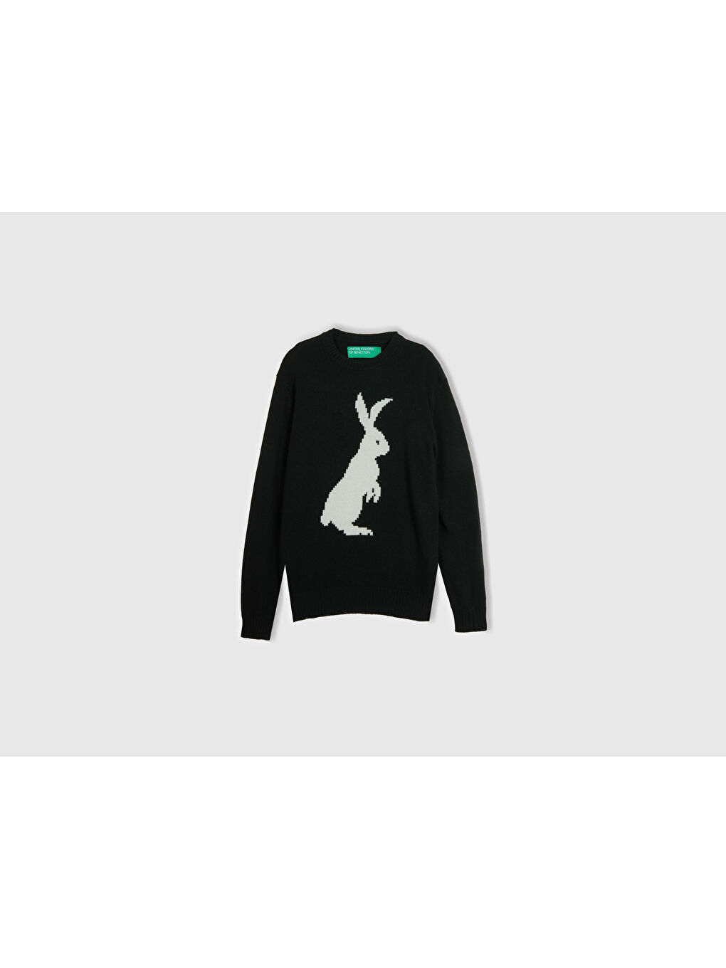 Erkek Siyah Yün Karışımlı Tavşan Desenli Kazak