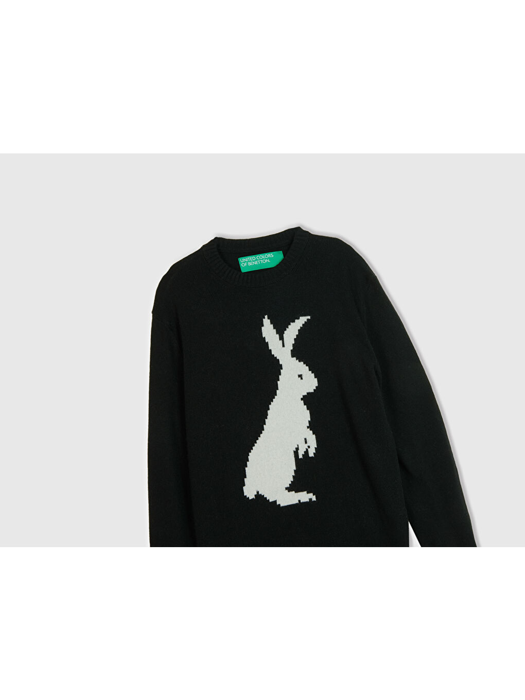 Erkek Siyah Yün Karışımlı Tavşan Desenli Kazak-2