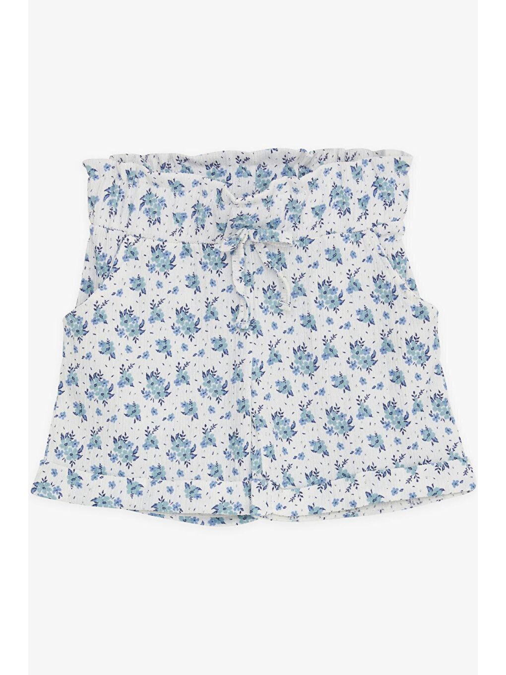 Kız Çocuk Şort Çiçekli Fiyonklu Beli Lastikli Beyaz (8-14 Yaş)-4