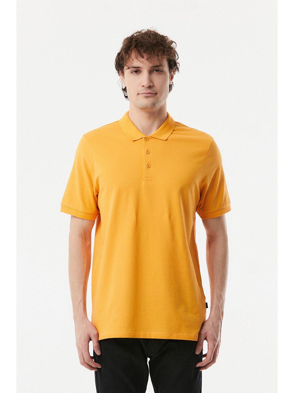 Sarı Polo Yaka Düğmeli Tişört-4