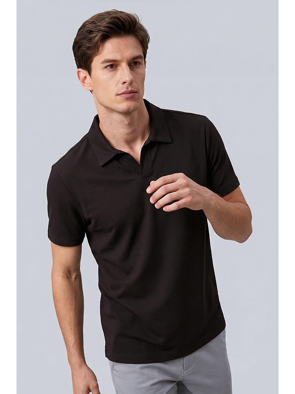 Kahverengi Rahat Form Yumuşak Dokulu Polo Yaka Erkek T-Shirt - 88496