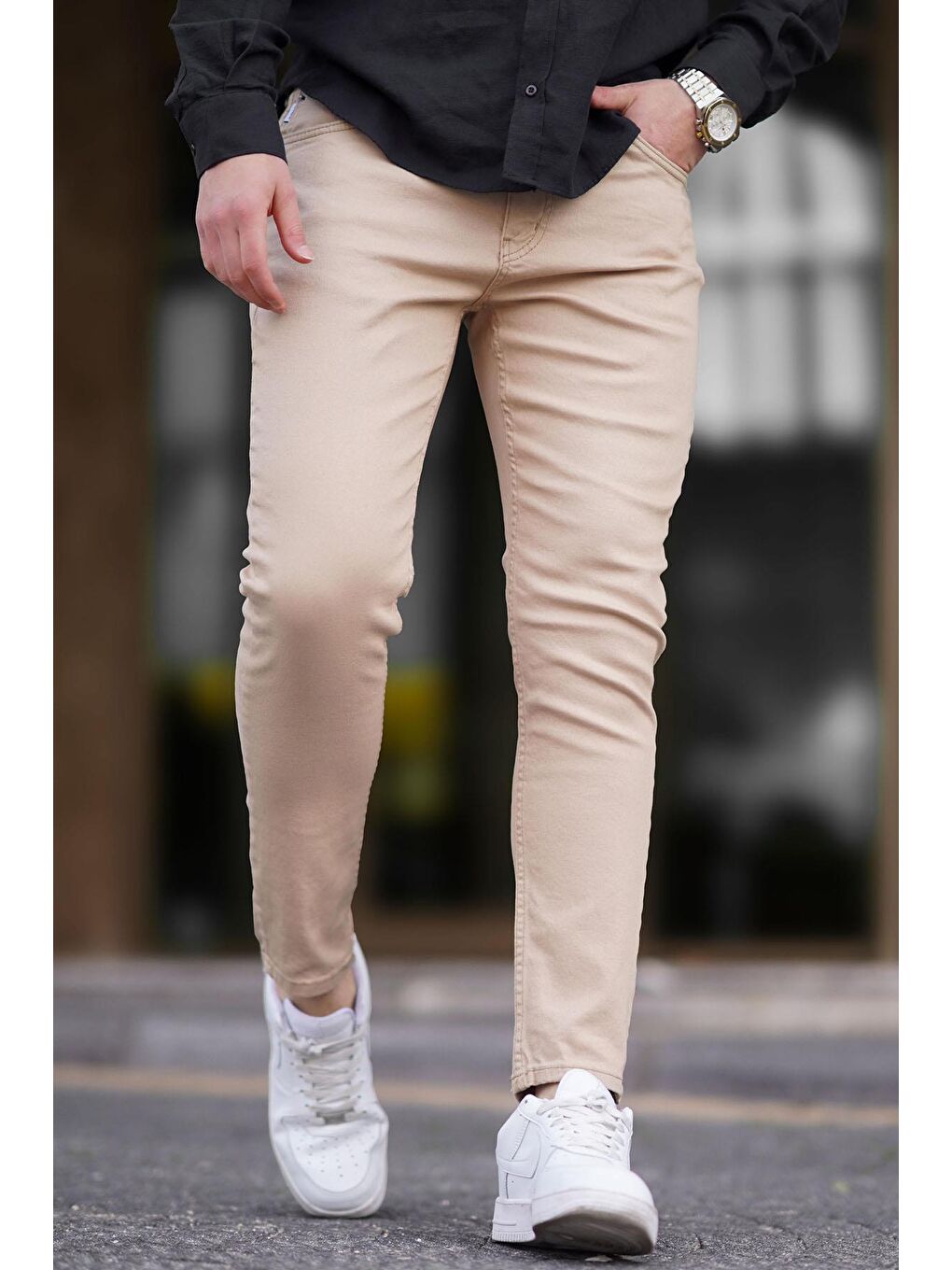 Bej Kanvas Slim Fit Erkek %100 Pamuk Pantolon