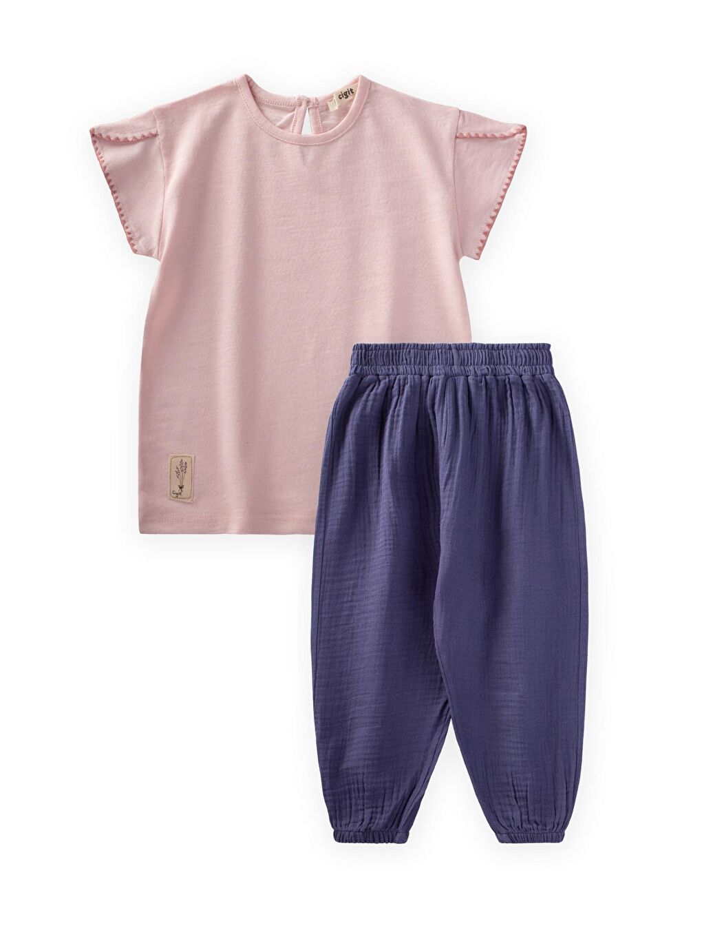 Kroşeta Detaylı Müslin Şalvarlı Takım 2-10 Yaş Pudra Pembe