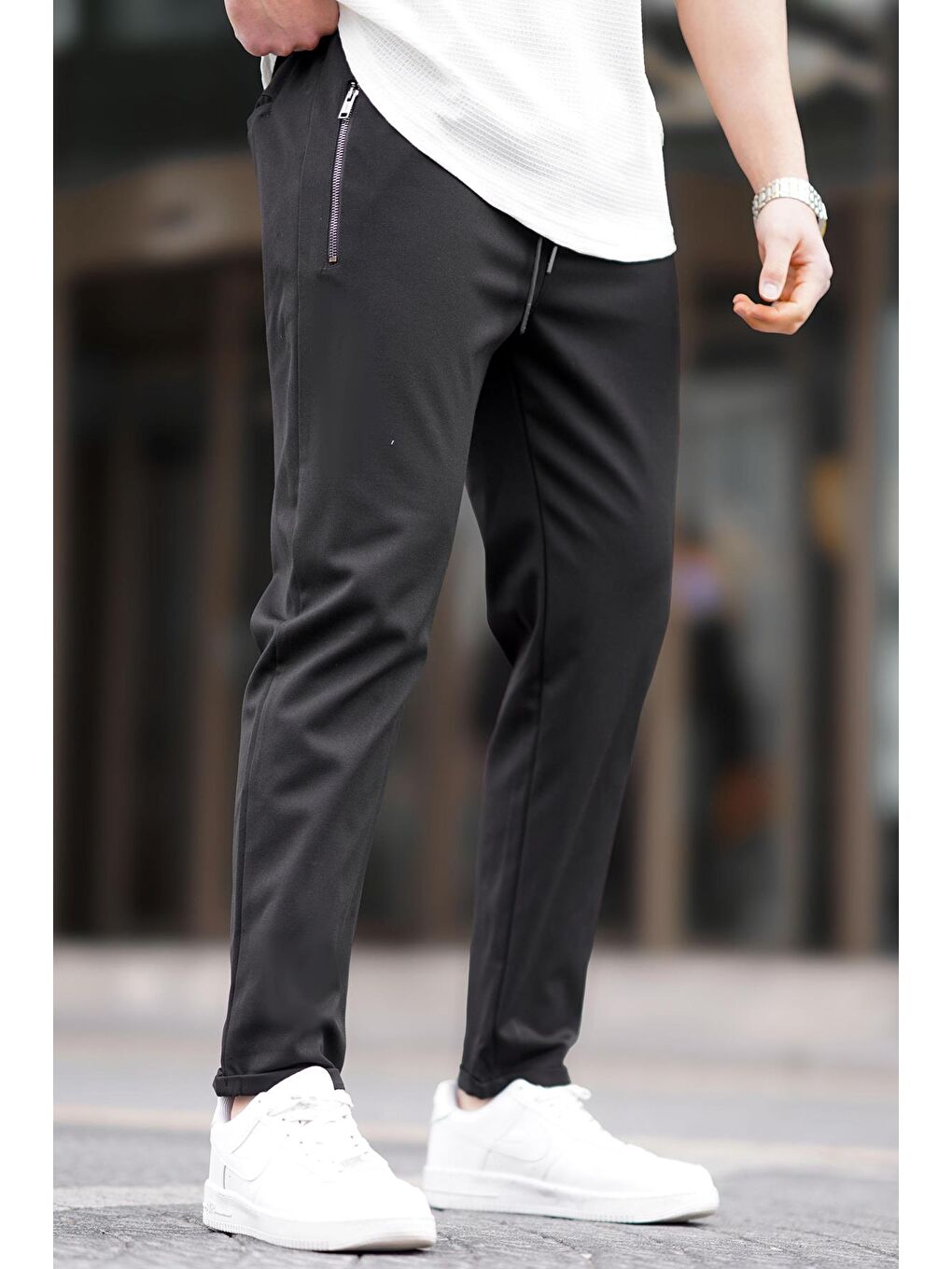 Siyah Fermuar Detaylı  Erkek Pantolon 6520-3