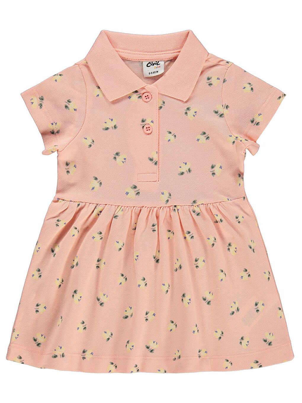 Pembe Baby Çiçek Empirme 6-18 Ay Elbise - Pudra