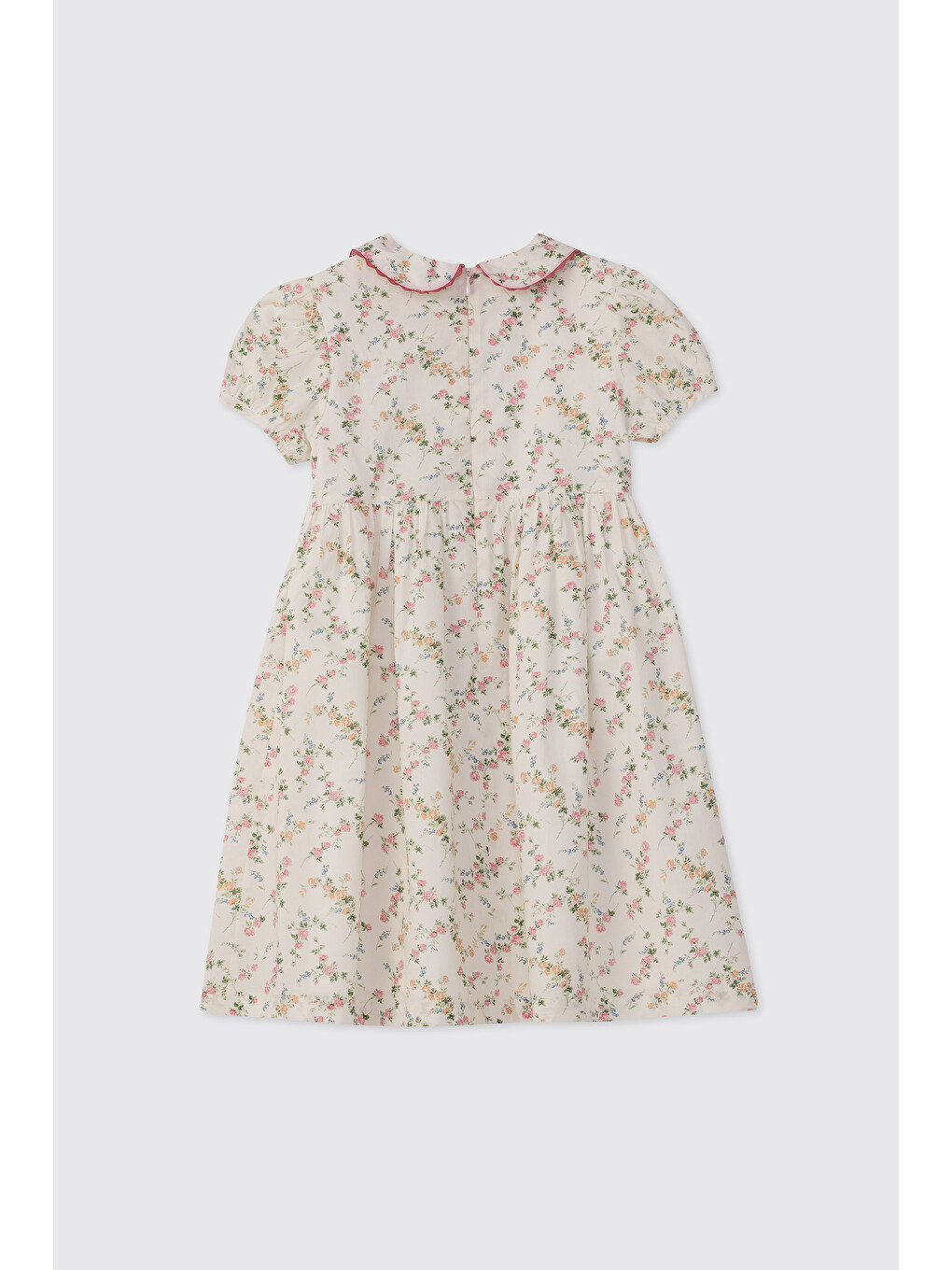 Ekru Liberty Kumaş Çiçek Desenli Kız Bebek Elbise-1