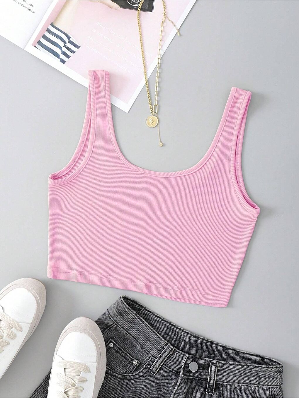 Trendseninle Pembe Kadın Pembe Askılı Crop Top Bluz