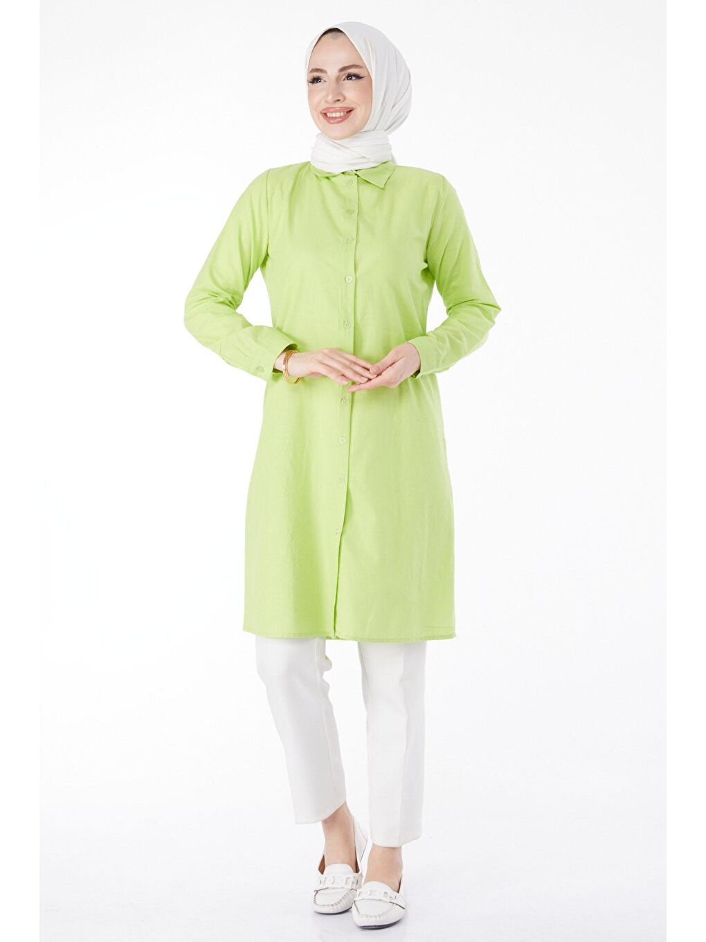 Gömlek Yaka Kadın Yeşil Tunik - 13141