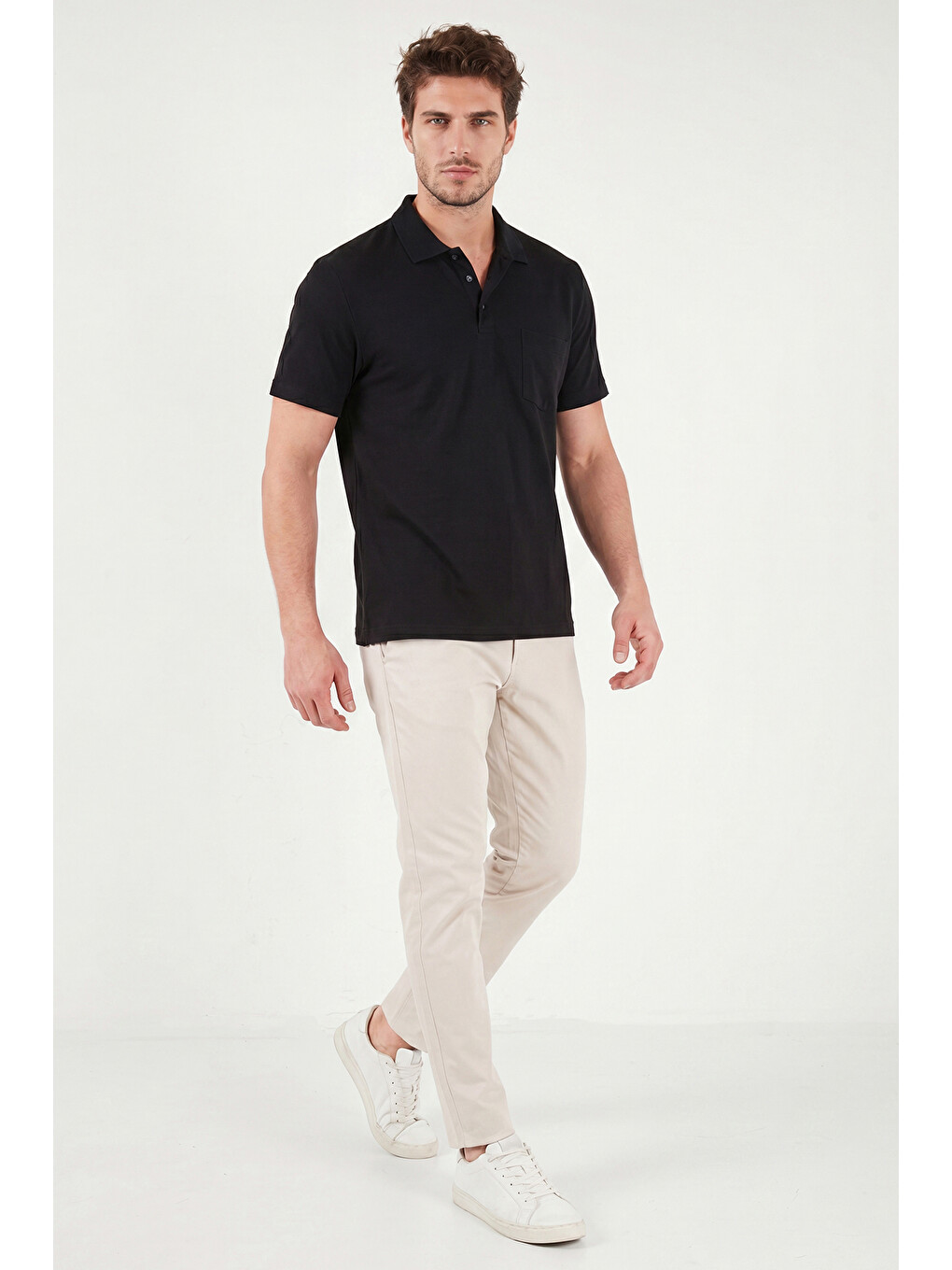 Siyah Pamuklu Regular Fit Göğüs Cepli Düğmeli Polo T Shirt 4565001-1