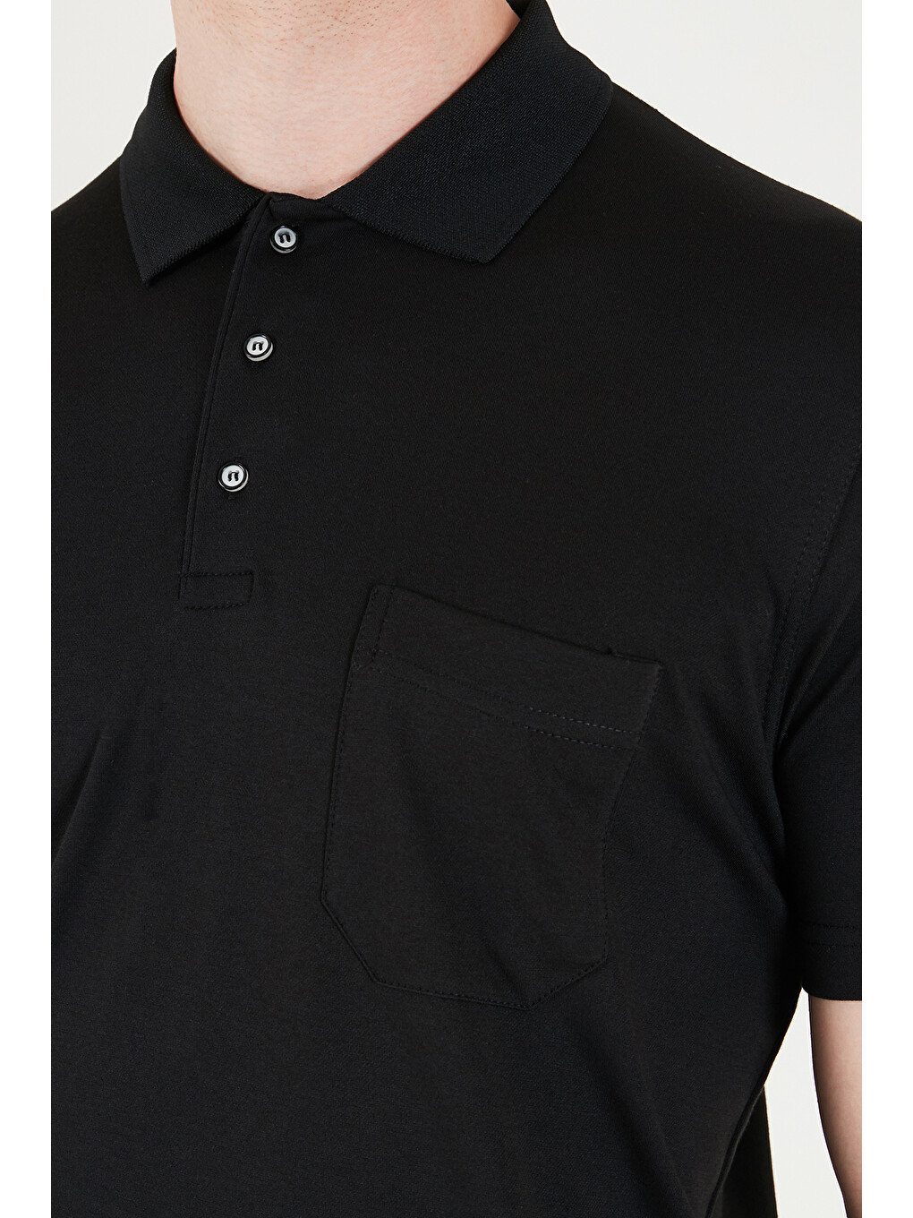 Siyah Pamuklu Regular Fit Göğüs Cepli Düğmeli Polo T Shirt 4565001-4
