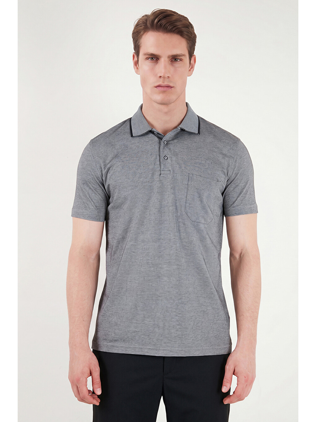 Siyah Pamuklu Regular Fit Göğüs Cepli Düğmeli Polo T Shirt 4565001-1