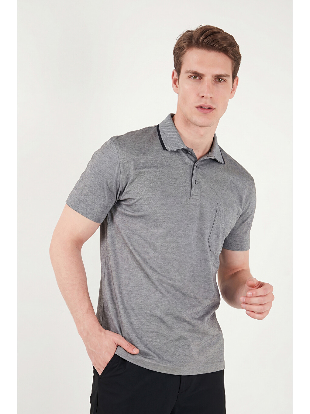 Siyah Pamuklu Regular Fit Göğüs Cepli Düğmeli Polo T Shirt 4565001-2