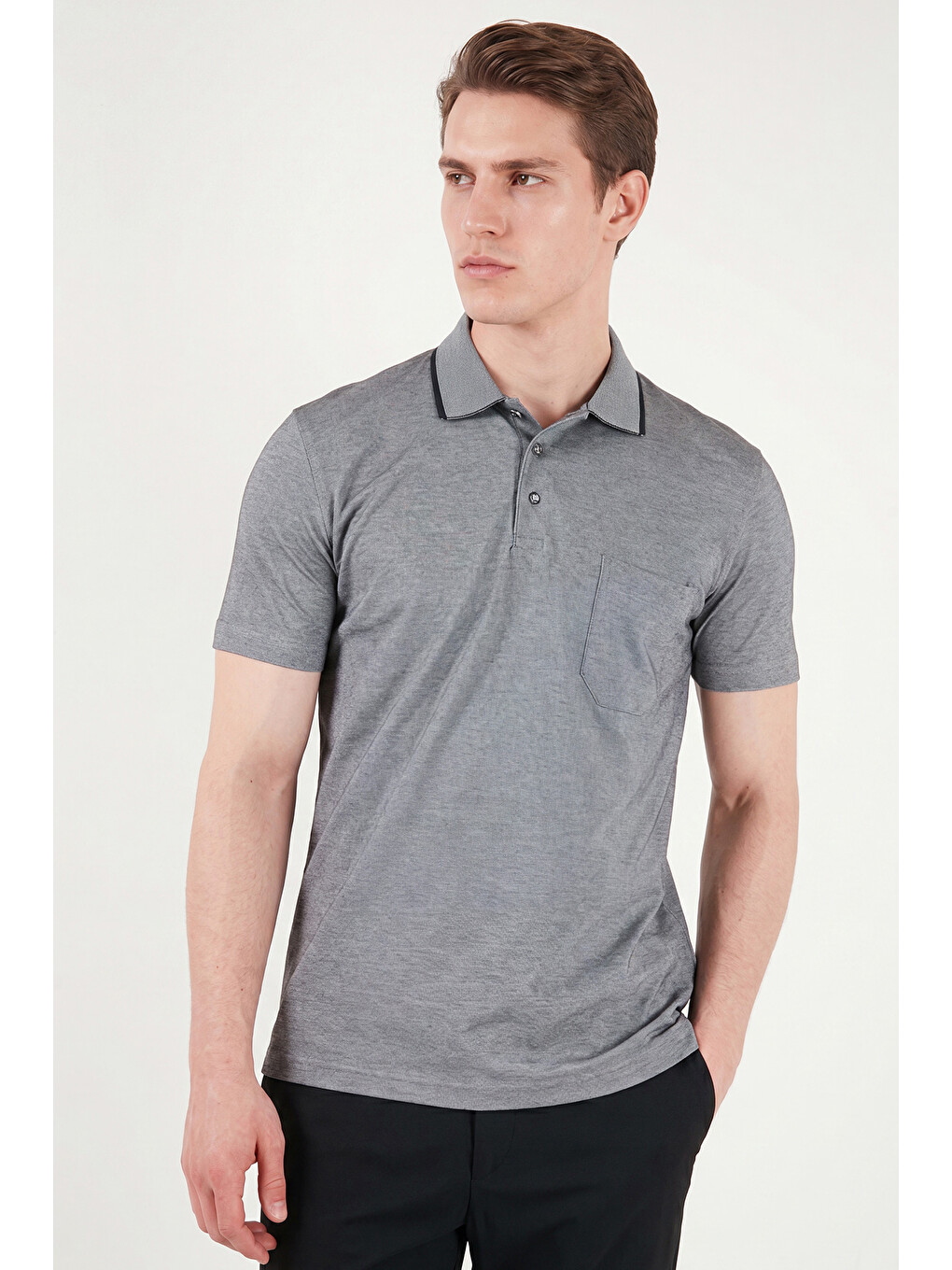Siyah Pamuklu Regular Fit Göğüs Cepli Düğmeli Polo T Shirt 4565001-3