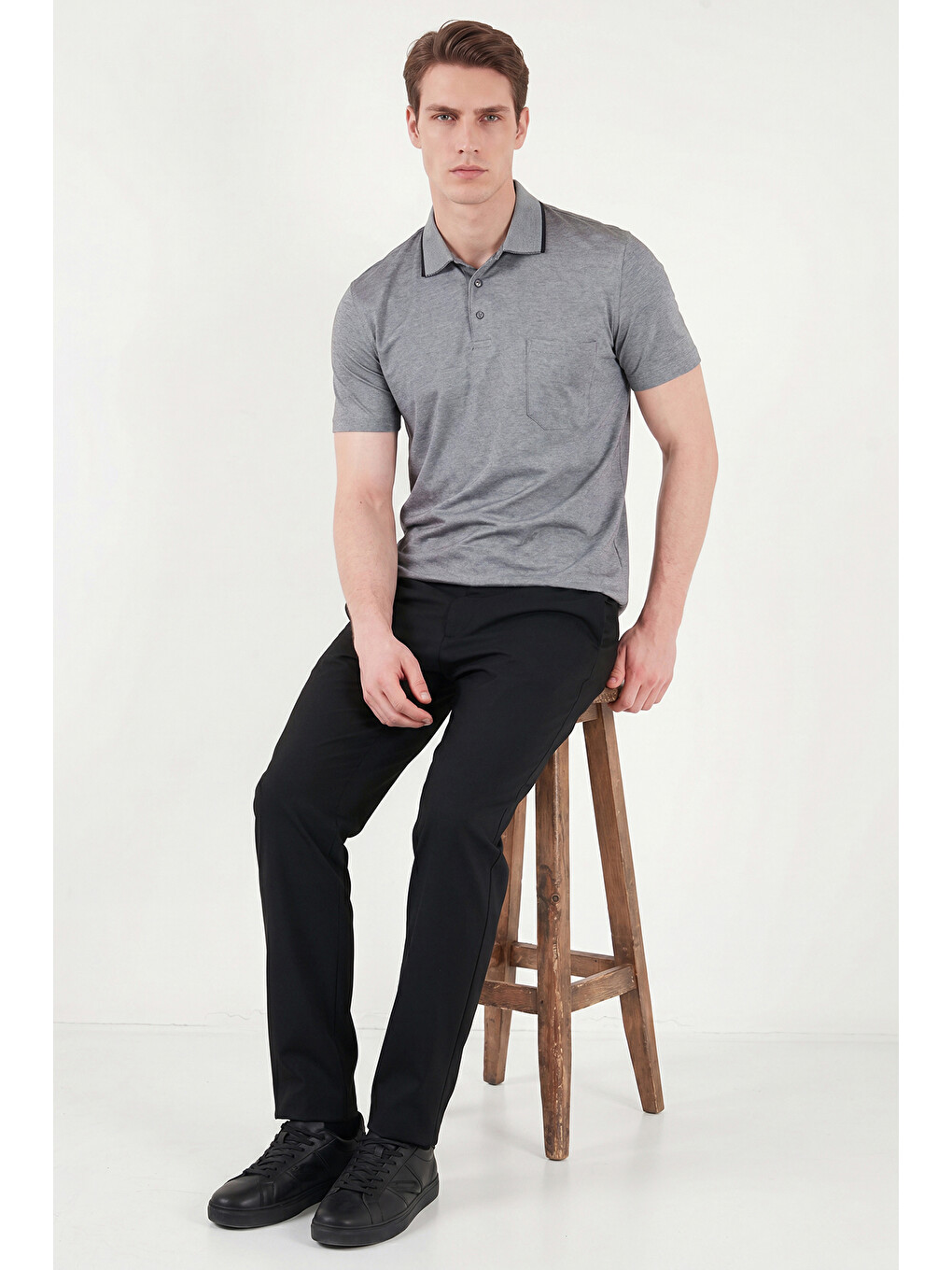 Siyah Pamuklu Regular Fit Göğüs Cepli Düğmeli Polo T Shirt 4565001-5