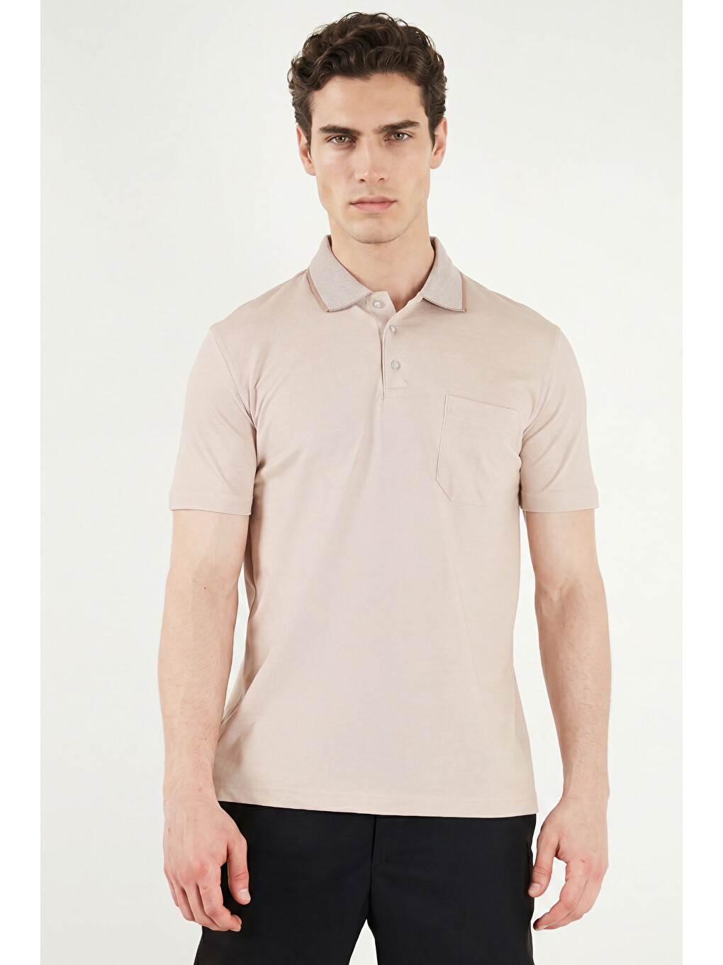 Bej Pamuklu Regular Fit Göğüs Cepli Düğmeli Polo T Shirt 4565001-1