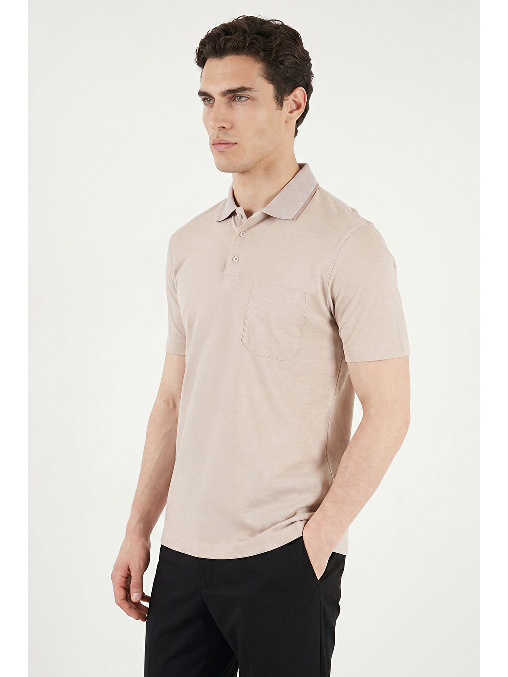 Bej Pamuklu Regular Fit Göğüs Cepli Düğmeli Polo T Shirt 4565001-3