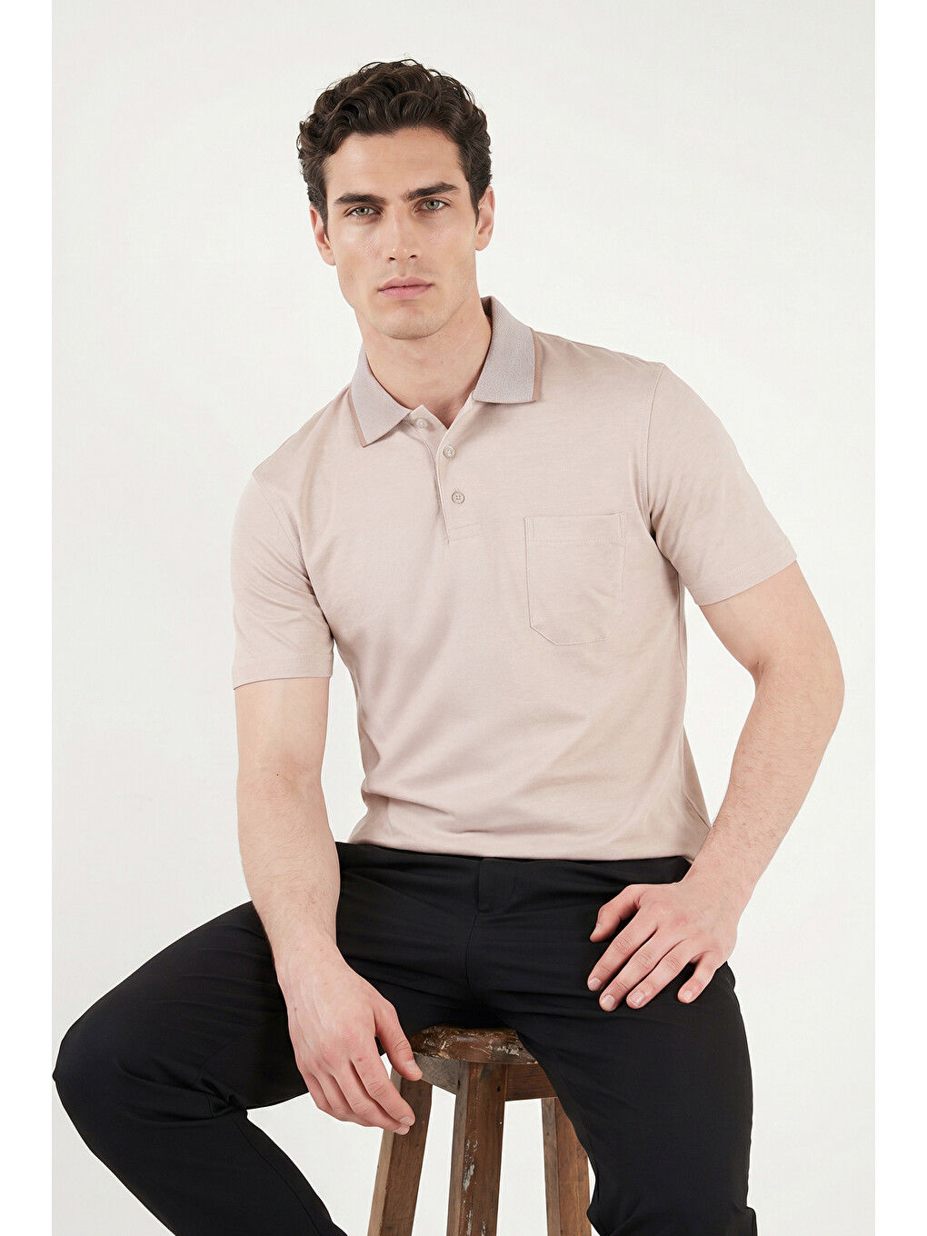 Bej Pamuklu Regular Fit Göğüs Cepli Düğmeli Polo T Shirt 4565001-5