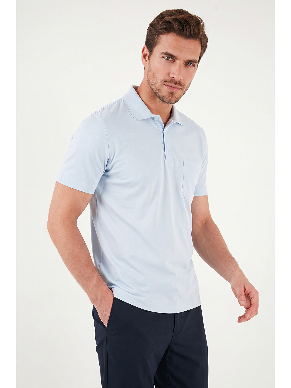 Mavi Pamuklu Regular Fit Göğüs Cepli Düğmeli Polo T Shirt 4565001-3