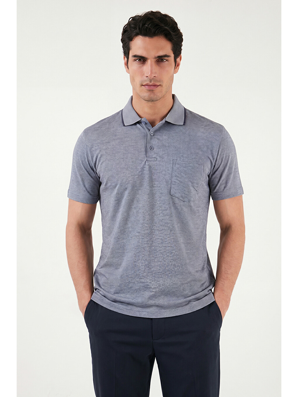 Lacivert Pamuklu Regular Fit Göğüs Cepli Düğmeli Polo T Shirt 4565001-1