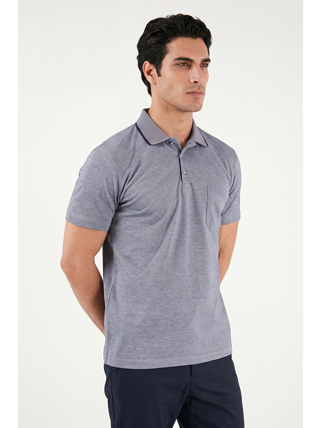 Lacivert Pamuklu Regular Fit Göğüs Cepli Düğmeli Polo T Shirt 4565001-2