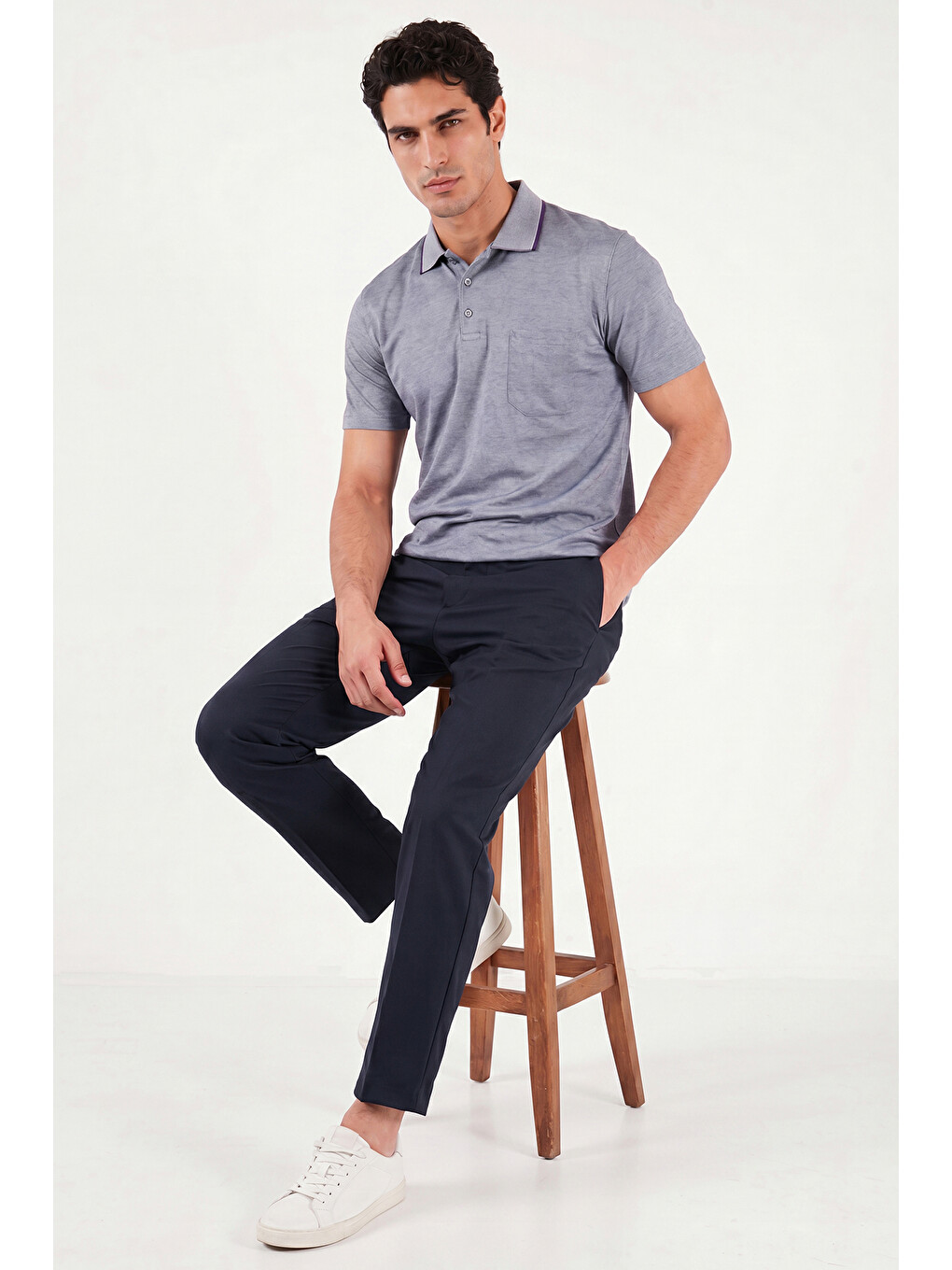 Lacivert Pamuklu Regular Fit Göğüs Cepli Düğmeli Polo T Shirt 4565001-4