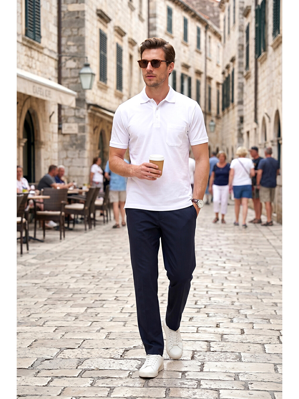 Beyaz Pamuklu Regular Fit Göğüs Cepli Düğmeli Polo T Shirt 4565001