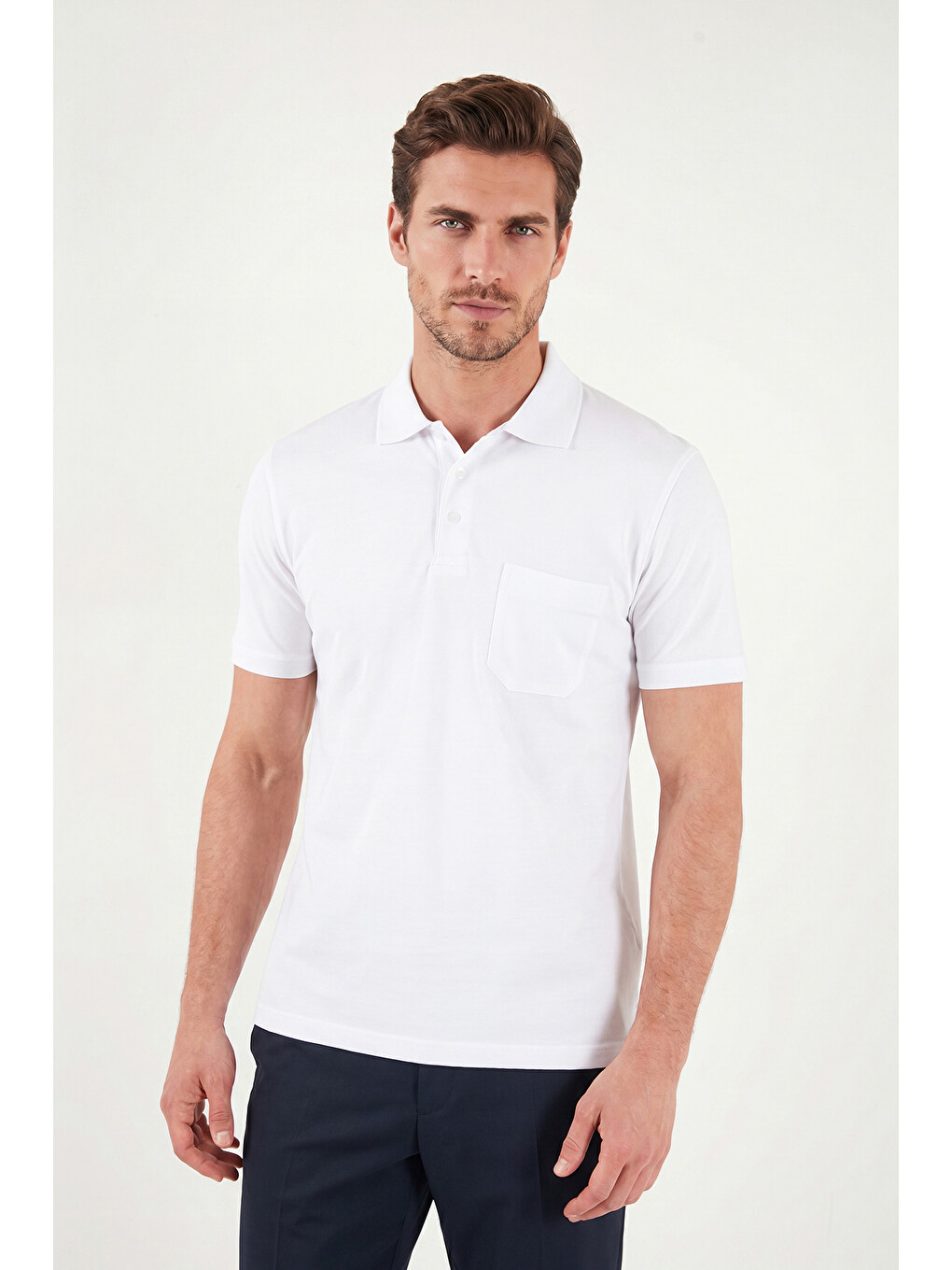 Beyaz Pamuklu Regular Fit Göğüs Cepli Düğmeli Polo T Shirt 4565001-1