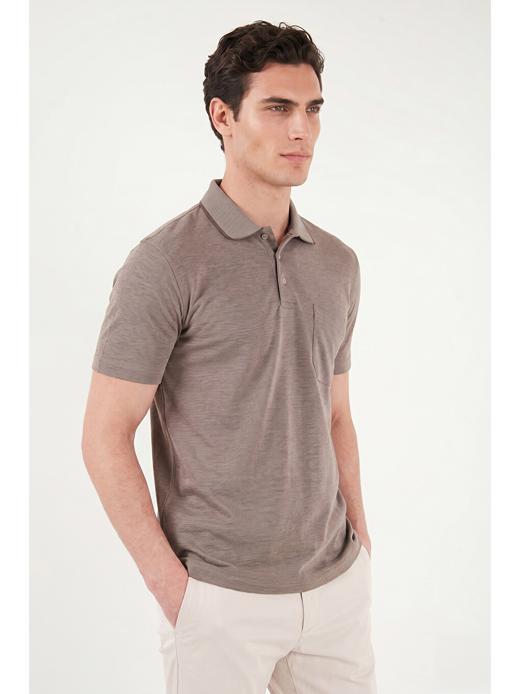 Kahverengi Pamuklu Regular Fit Göğüs Cepli Düğmeli Polo T Shirt 4565001-2