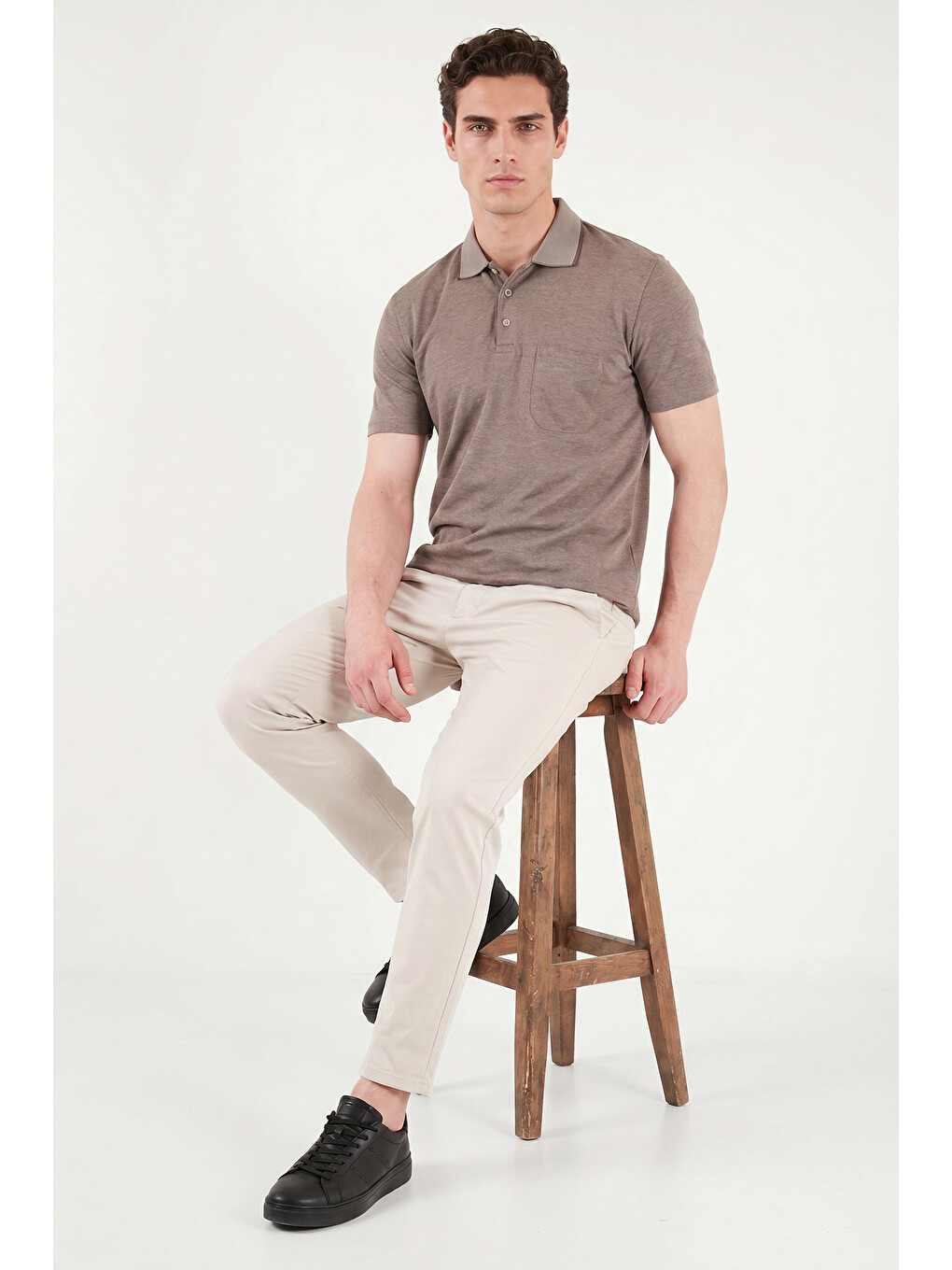 Kahverengi Pamuklu Regular Fit Göğüs Cepli Düğmeli Polo T Shirt 4565001-3