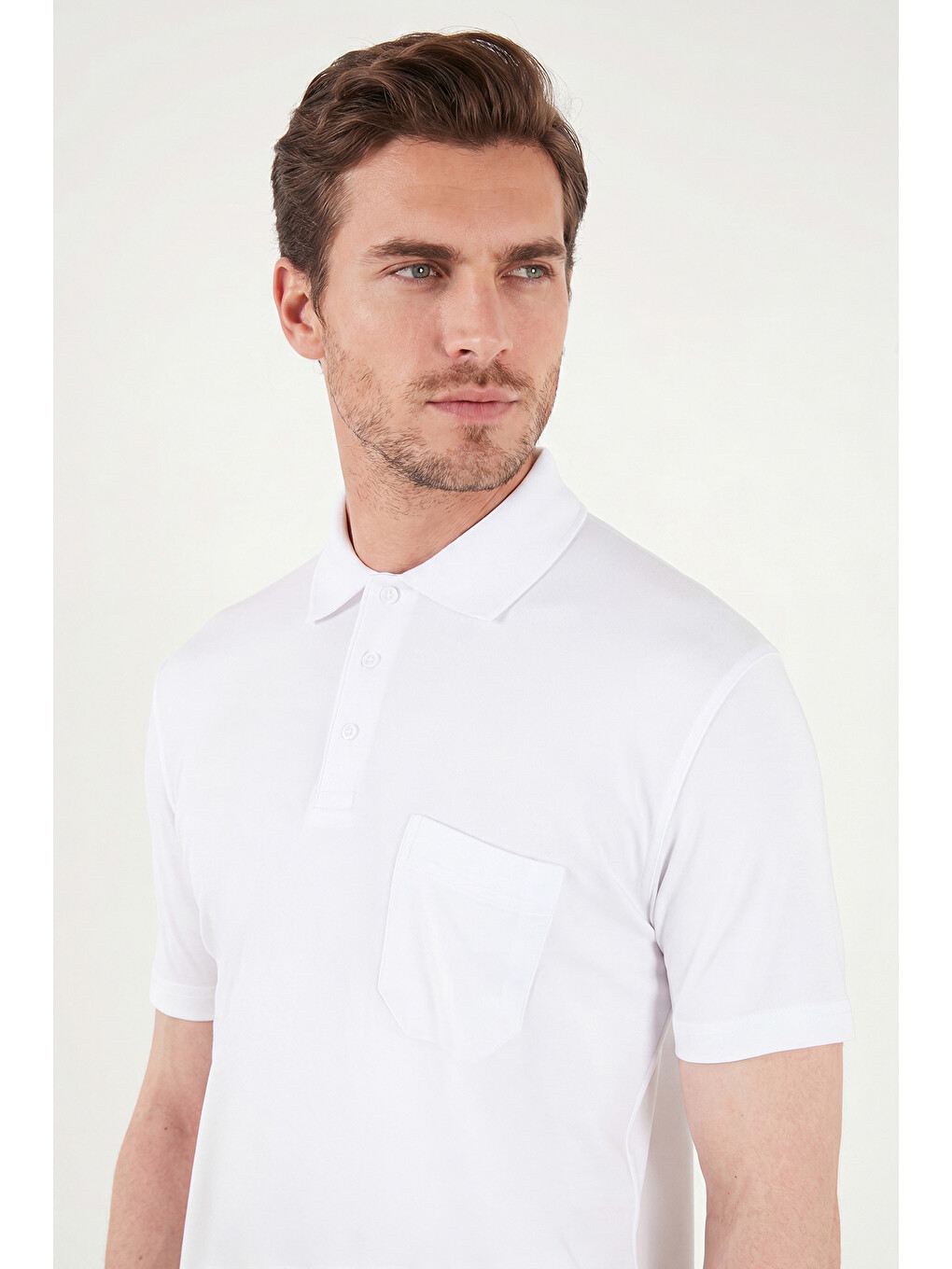 Beyaz Pamuklu Regular Fit Göğüs Cepli Düğmeli Polo T Shirt 4565001-4