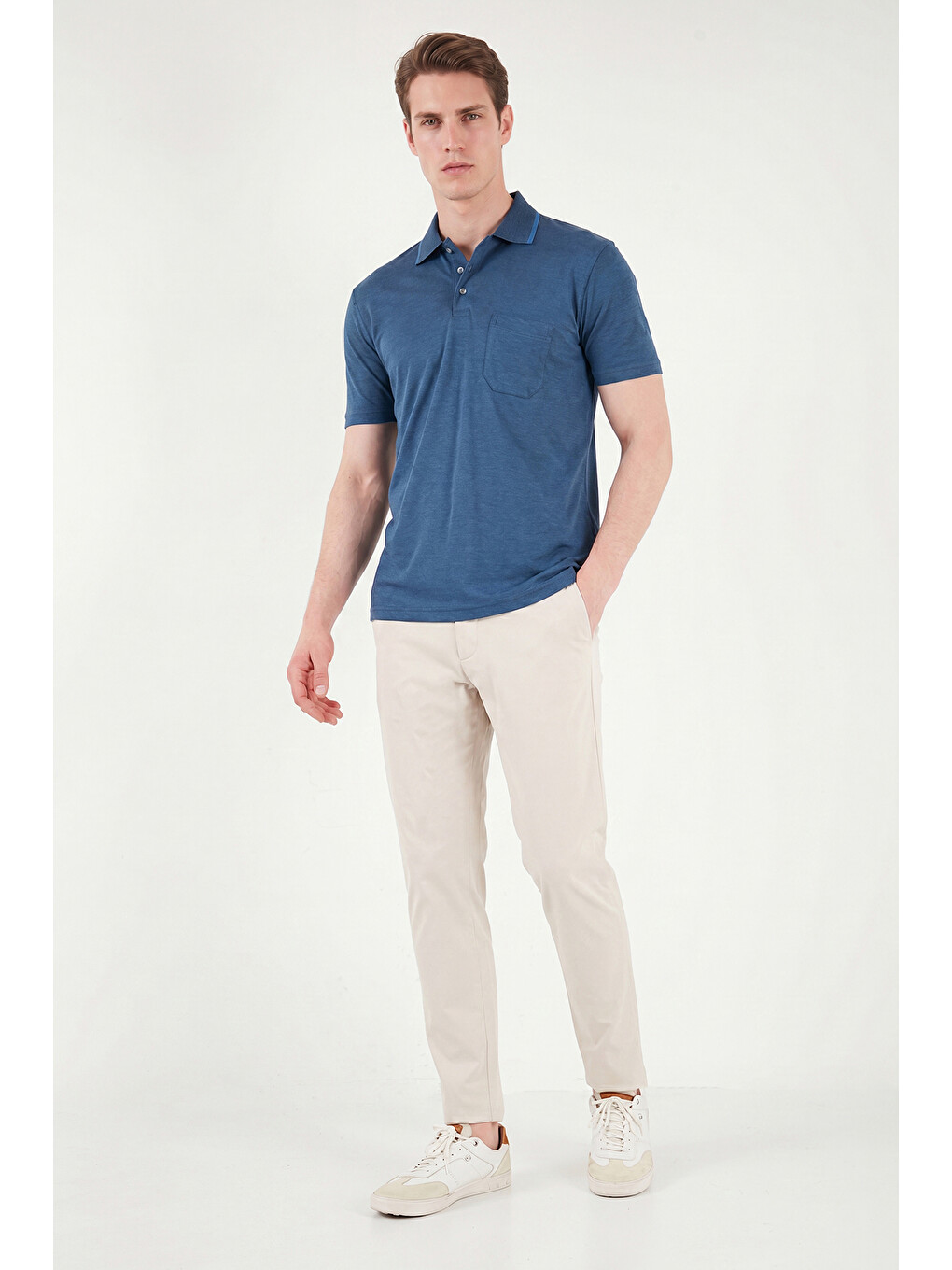 İndigo Pamuklu Regular Fit Göğüs Cepli Düğmeli Polo T Shirt 4565001-1