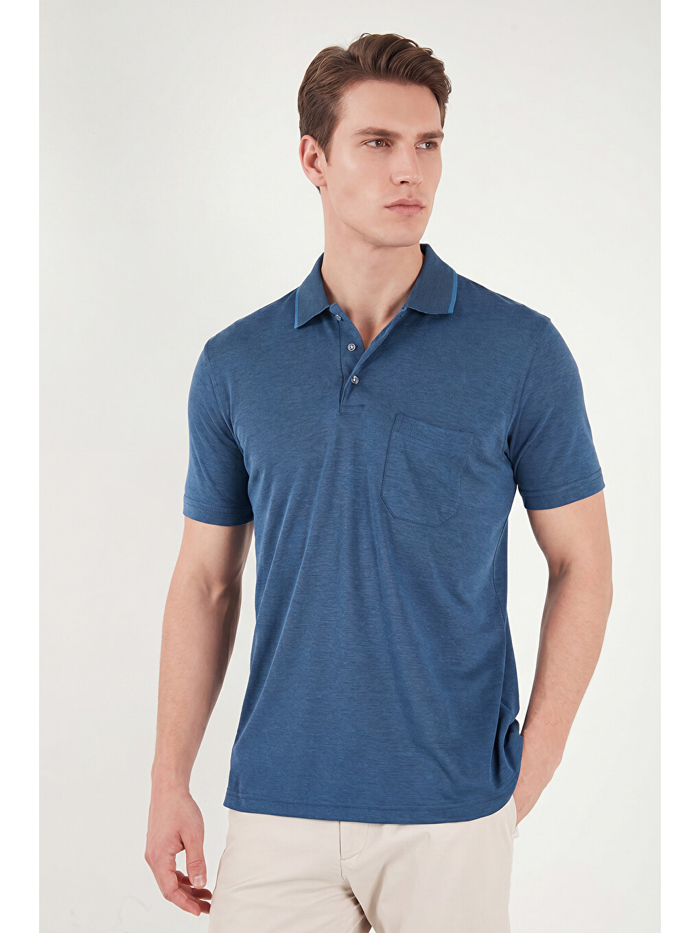 İndigo Pamuklu Regular Fit Göğüs Cepli Düğmeli Polo T Shirt 4565001-2
