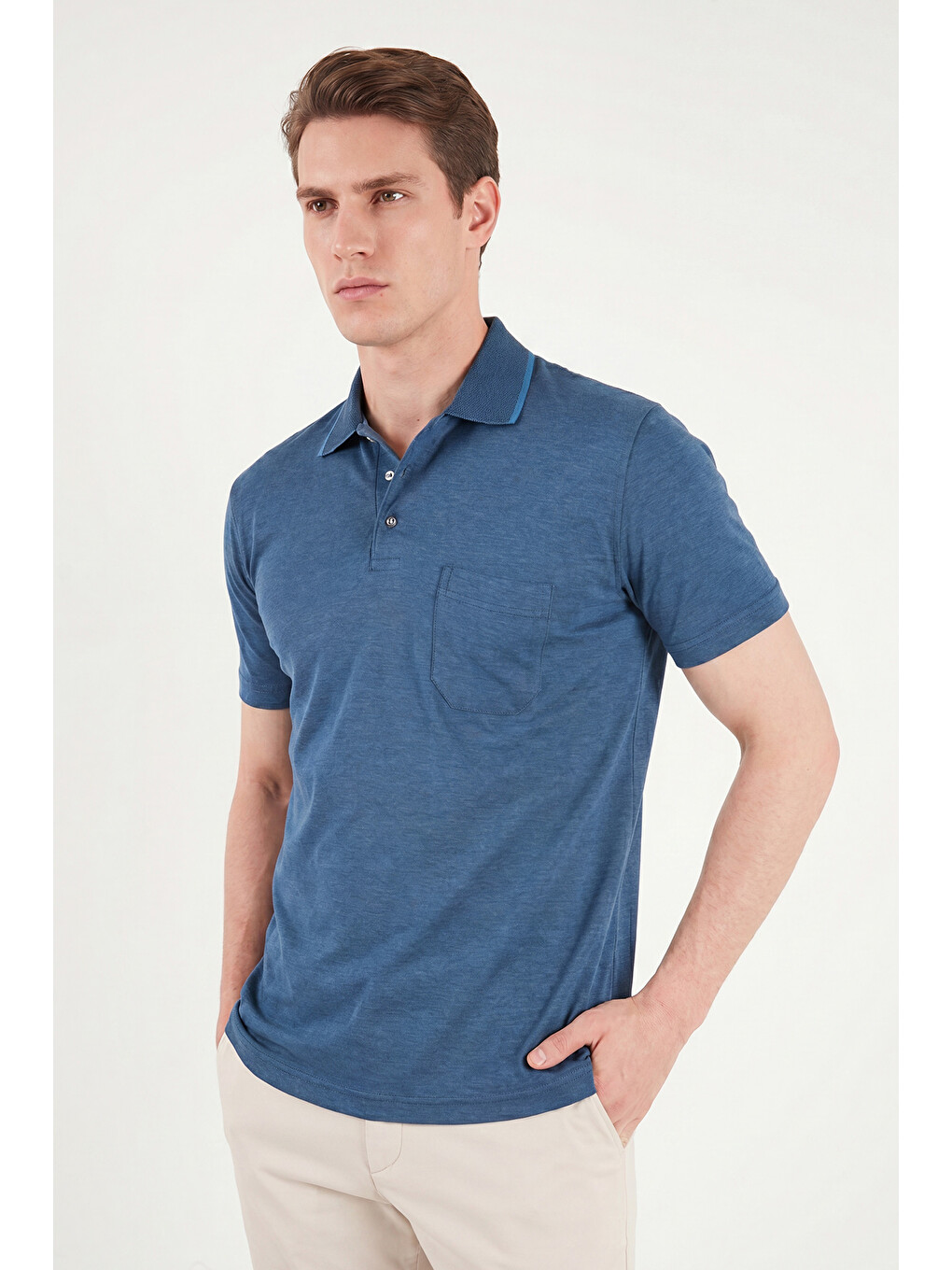 İndigo Pamuklu Regular Fit Göğüs Cepli Düğmeli Polo T Shirt 4565001-3
