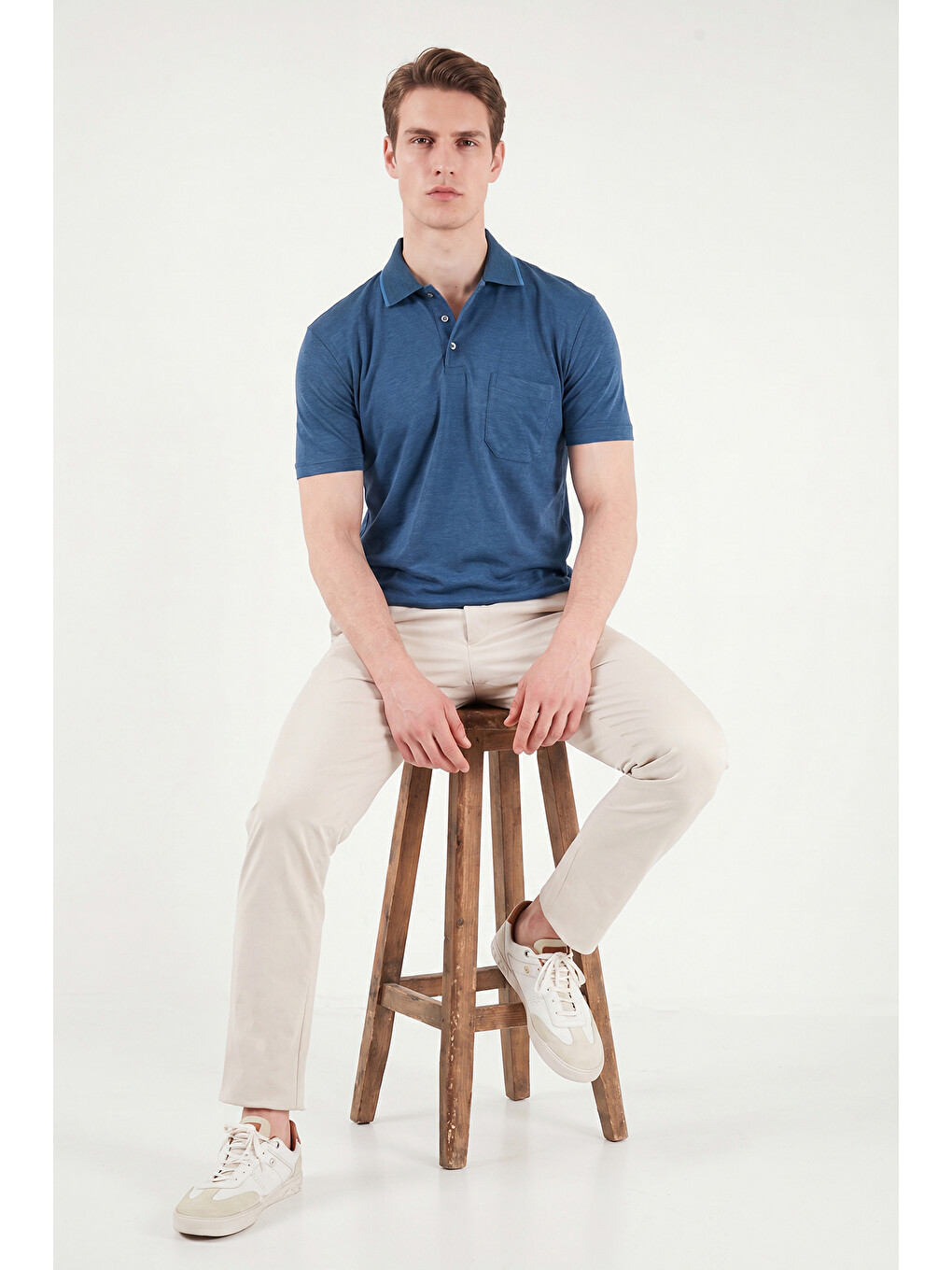 İndigo Pamuklu Regular Fit Göğüs Cepli Düğmeli Polo T Shirt 4565001-4