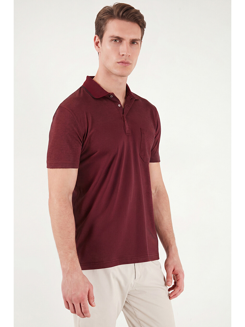 Bordo Pamuklu Regular Fit Göğüs Cepli Düğmeli Polo T Shirt 4565001-2