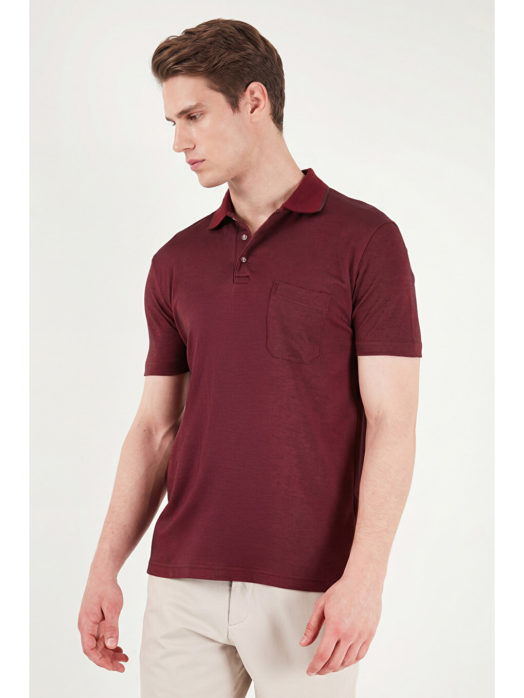 Bordo Pamuklu Regular Fit Göğüs Cepli Düğmeli Polo T Shirt 4565001-3
