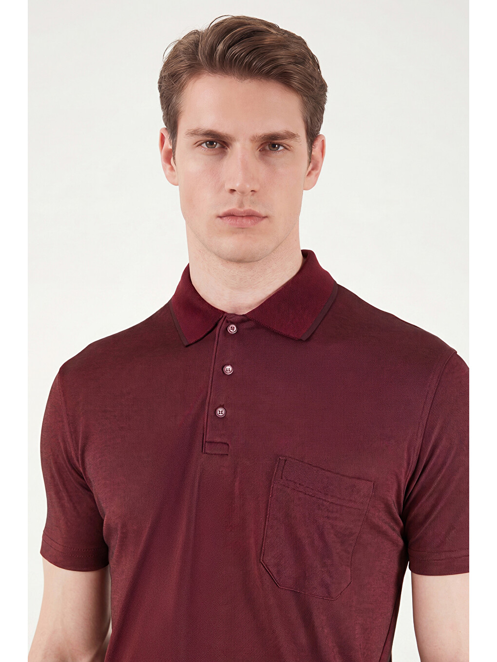 Bordo Pamuklu Regular Fit Göğüs Cepli Düğmeli Polo T Shirt 4565001-4