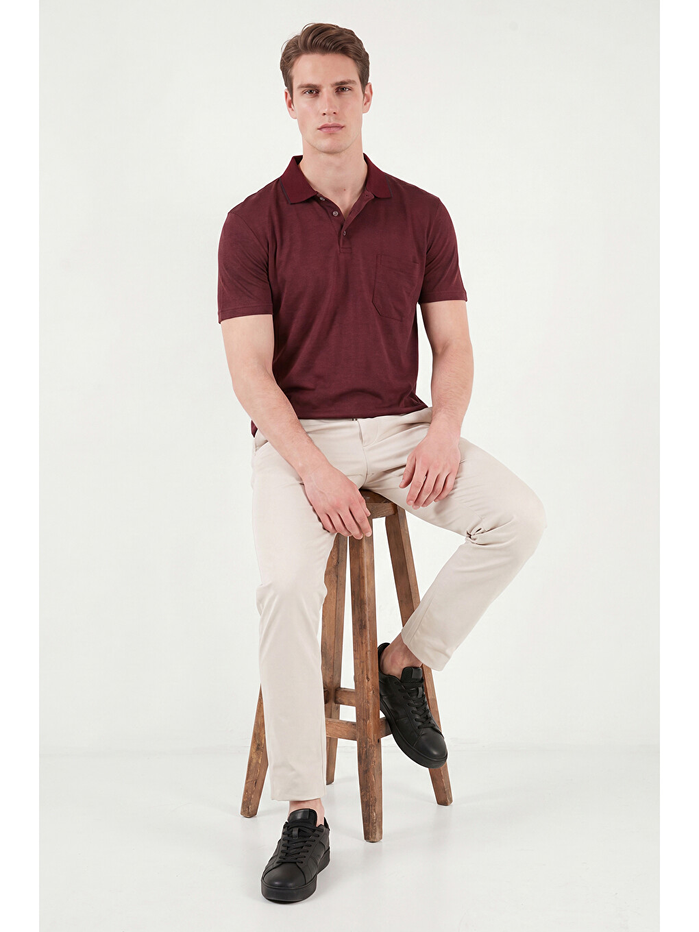 Bordo Pamuklu Regular Fit Göğüs Cepli Düğmeli Polo T Shirt 4565001-5