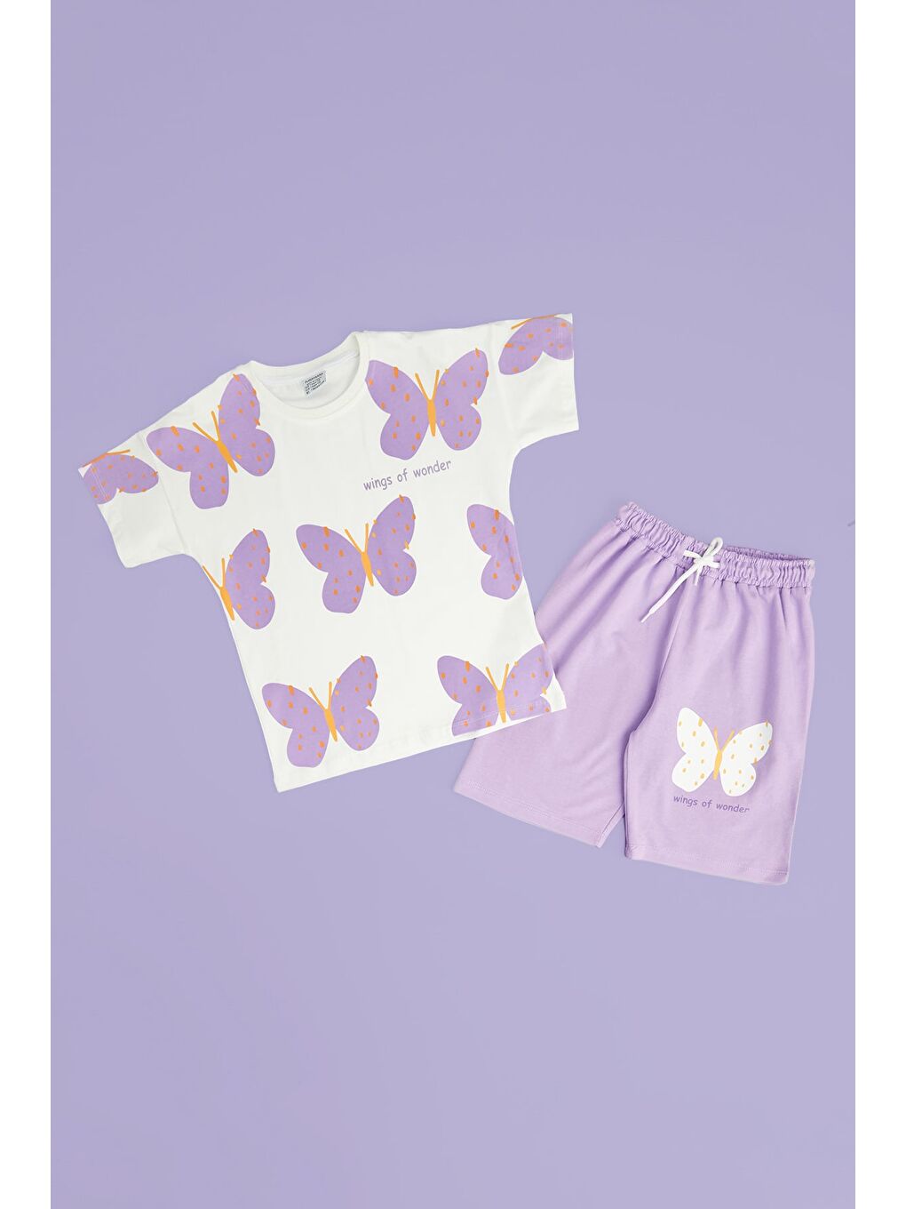 Lila Kelebek Baskılı Kız Çocuk 2 Li Takım