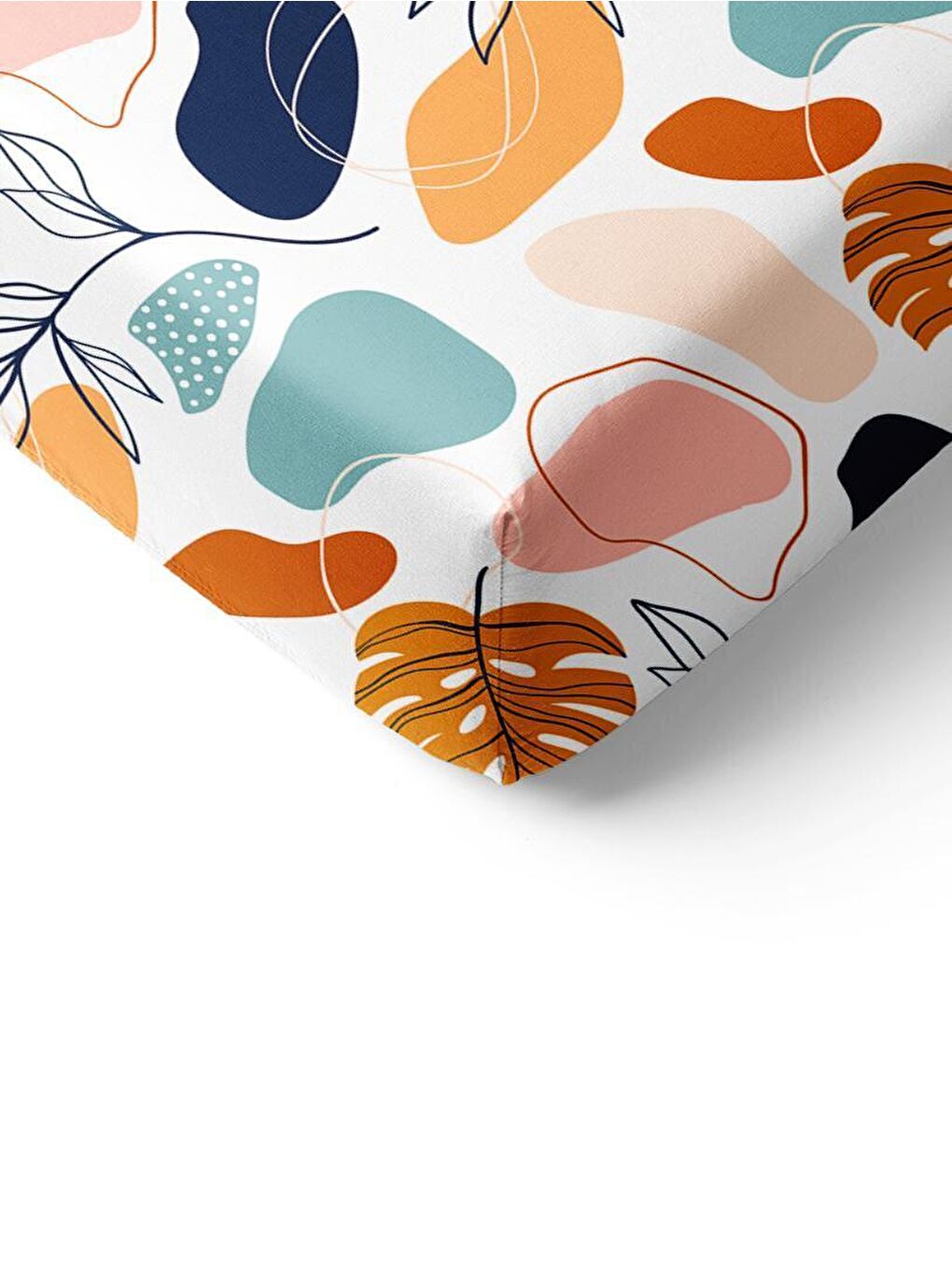 Karışık Yaprak Desenli Baskılı Tek Kişilik Lastikli Çarşaf Seti-1